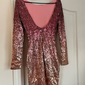 Pink gradient sequin body on dress with low back